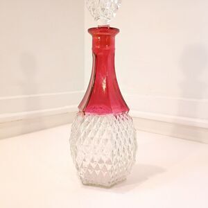 Ruby Crystal Diamond Point Decanter With Stopper Vintage Indiana Glass Company